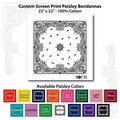 22"x22" White Custom Printed Paisley Imported 100% Cotton Bandanna